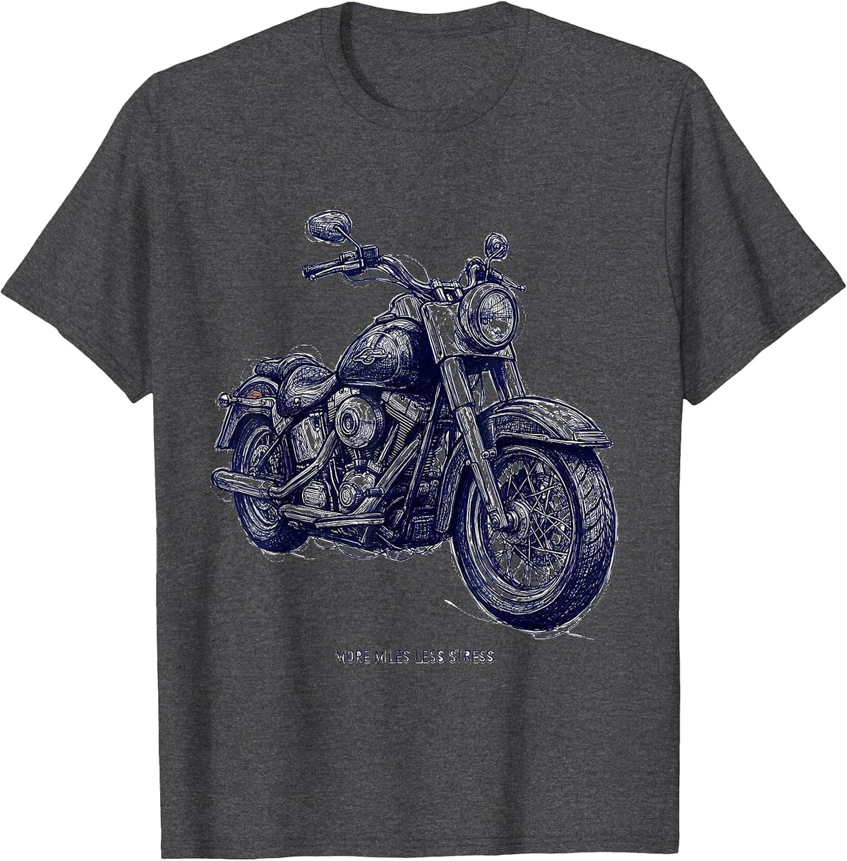 More Miles Less Stress Motorcycle Rider Design T-Shirt - Dark Heather Grey
