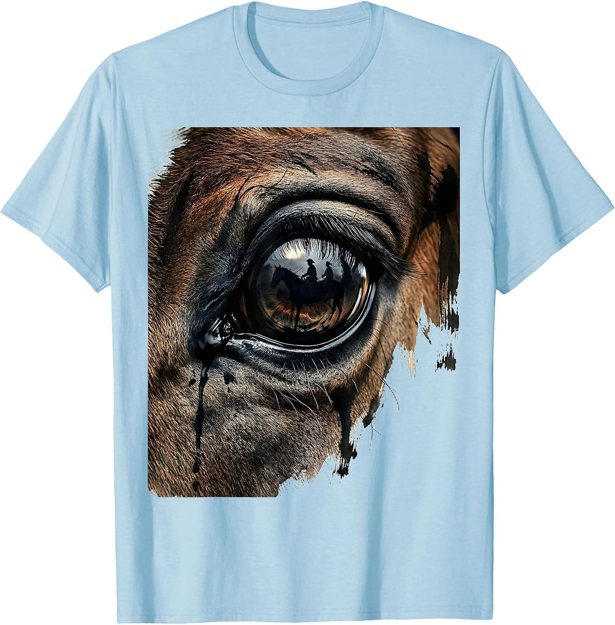 Men's Horse Eye Close-Up Reflection Graphic Design T-Shirt - Baby Blue