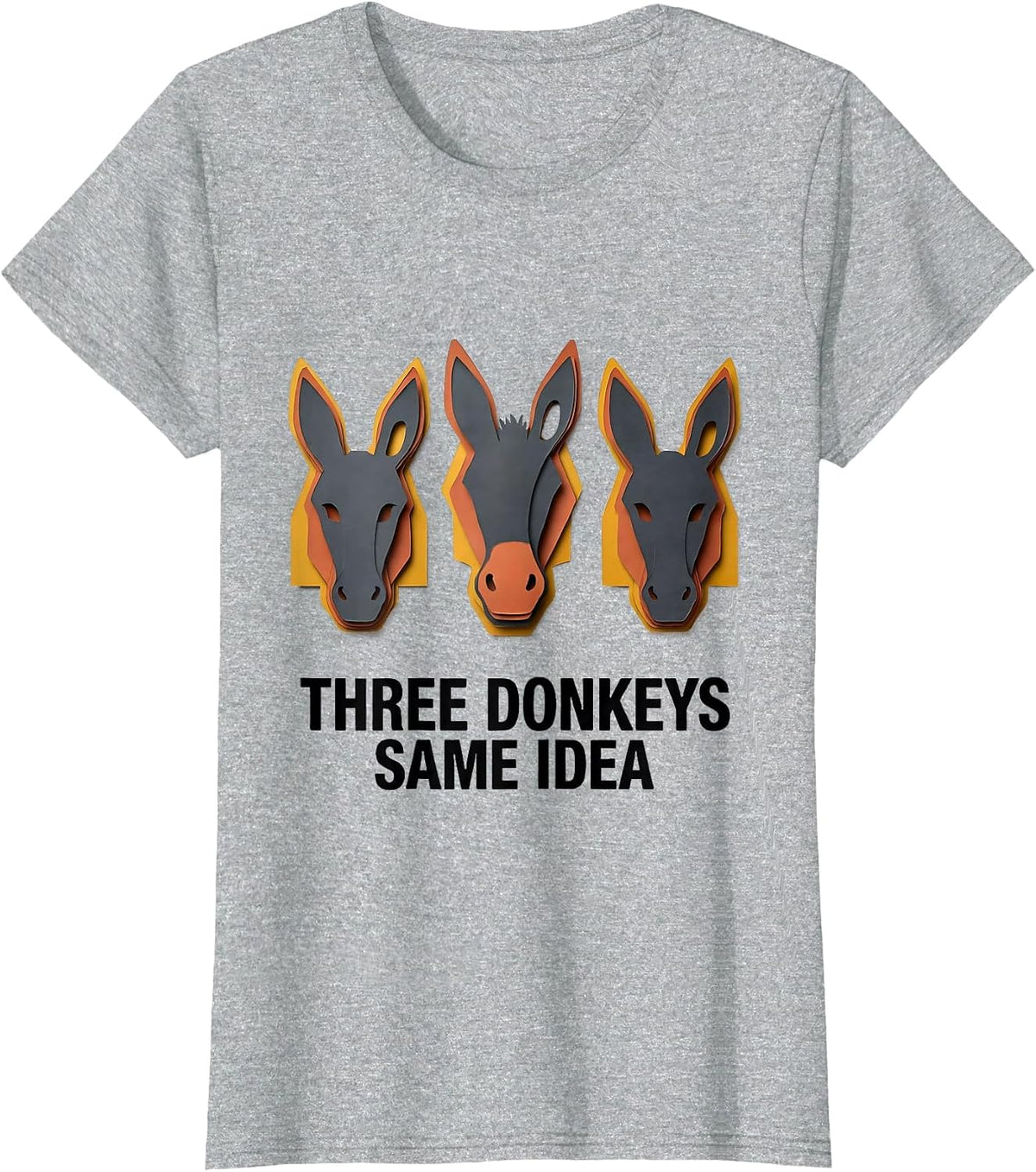 Three Donkeys Same Idea Funny Donkey Smart-Ass Halloween T-Shirt - Heather Grey