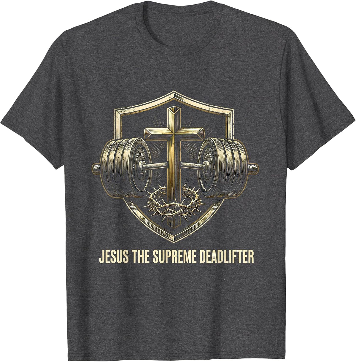 Men's Jesus The Supreme Deadlifter Funny Christian Gym T-Shirt - Dark Heather Grey