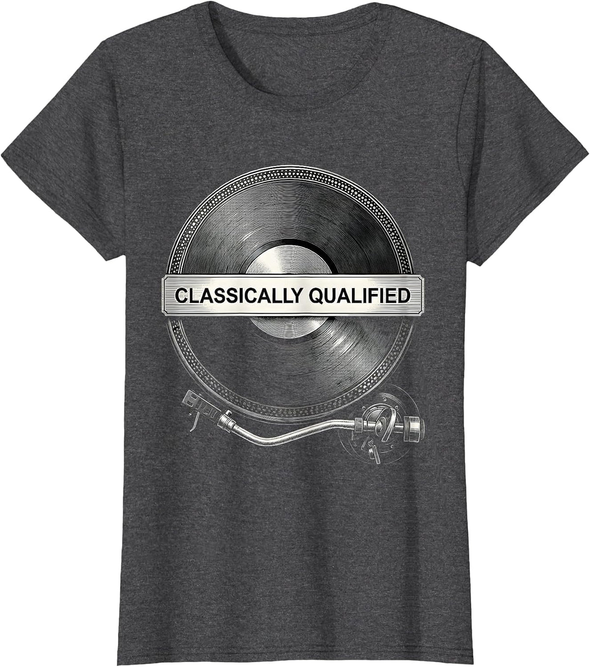Women's Classically Qualified Retro Tech Analog Enthusiast Humor T-Shirt - Dark Heather Grey