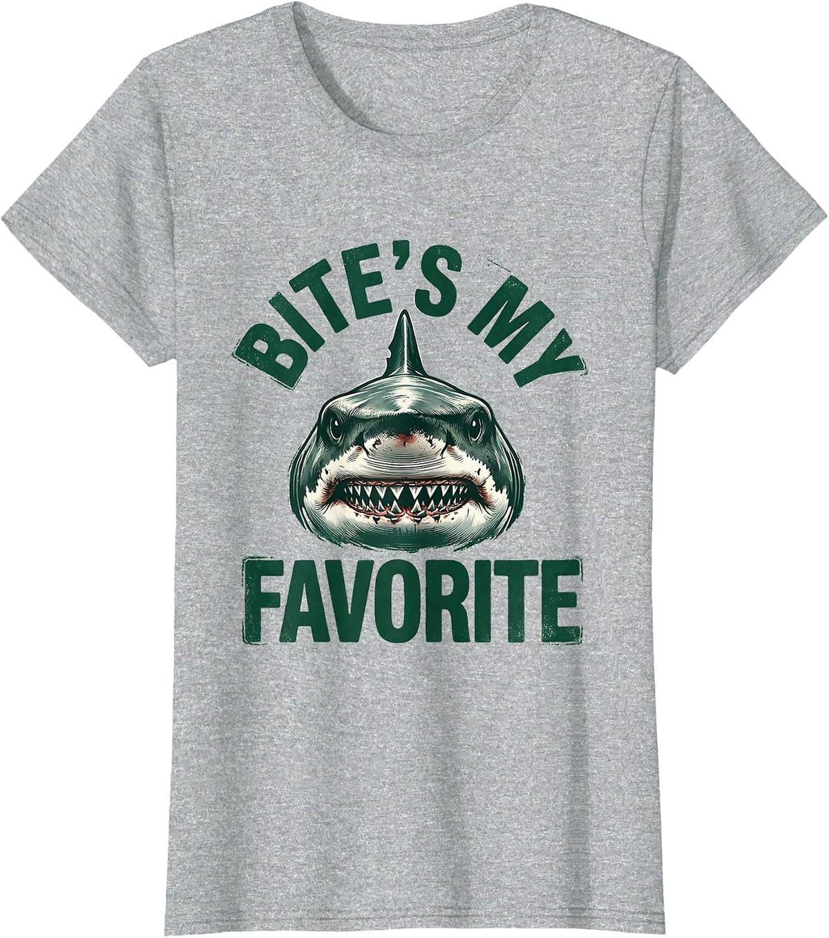 Women's Bite's My Favorite Funny Shark Lover Ocean Wildlife Humor T-Shirt - Heather Grey