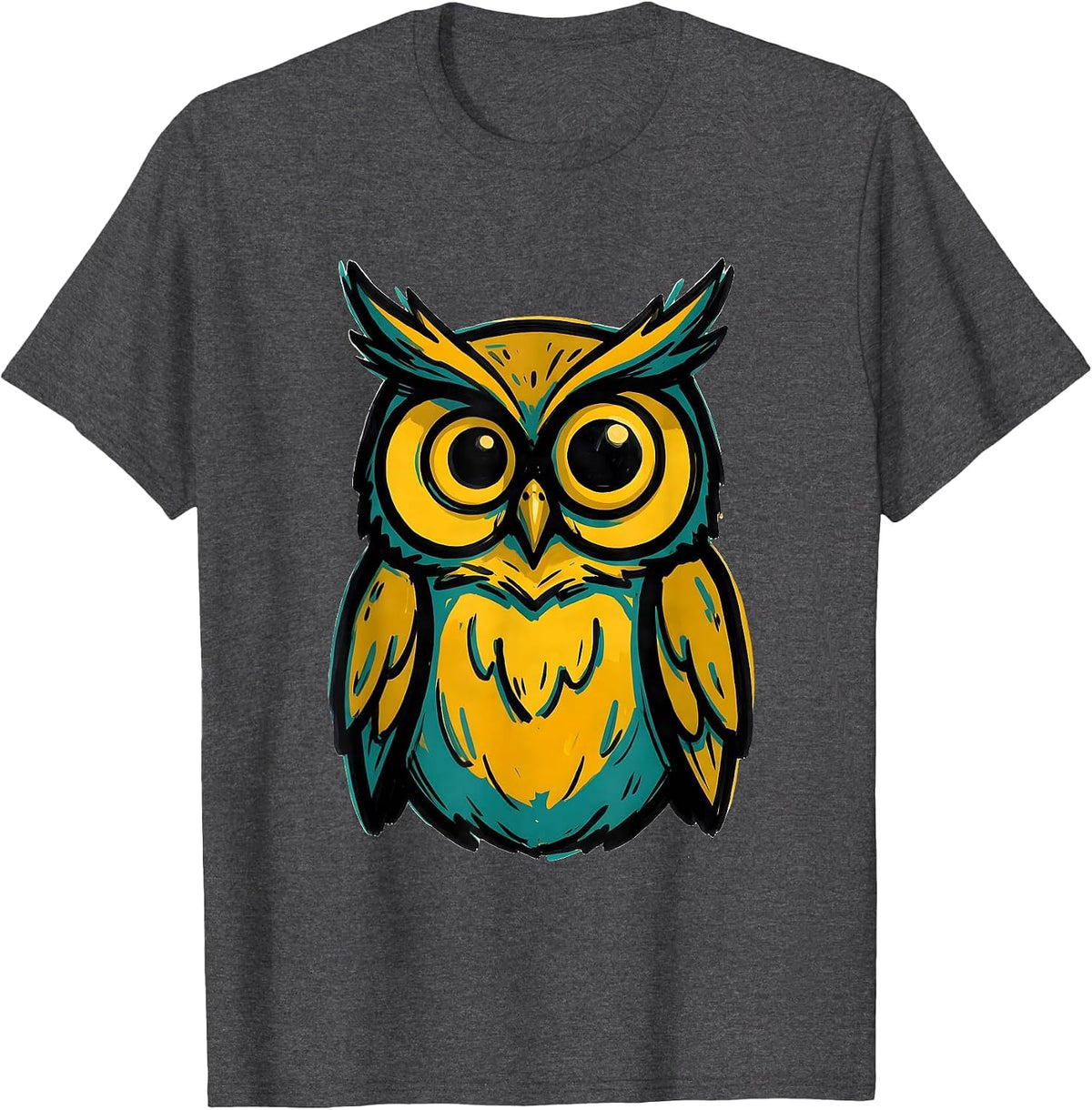 Men's Squat Owl Vintage Bird Lover Humor Graphic T-Shirt - Dark Heather Grey
