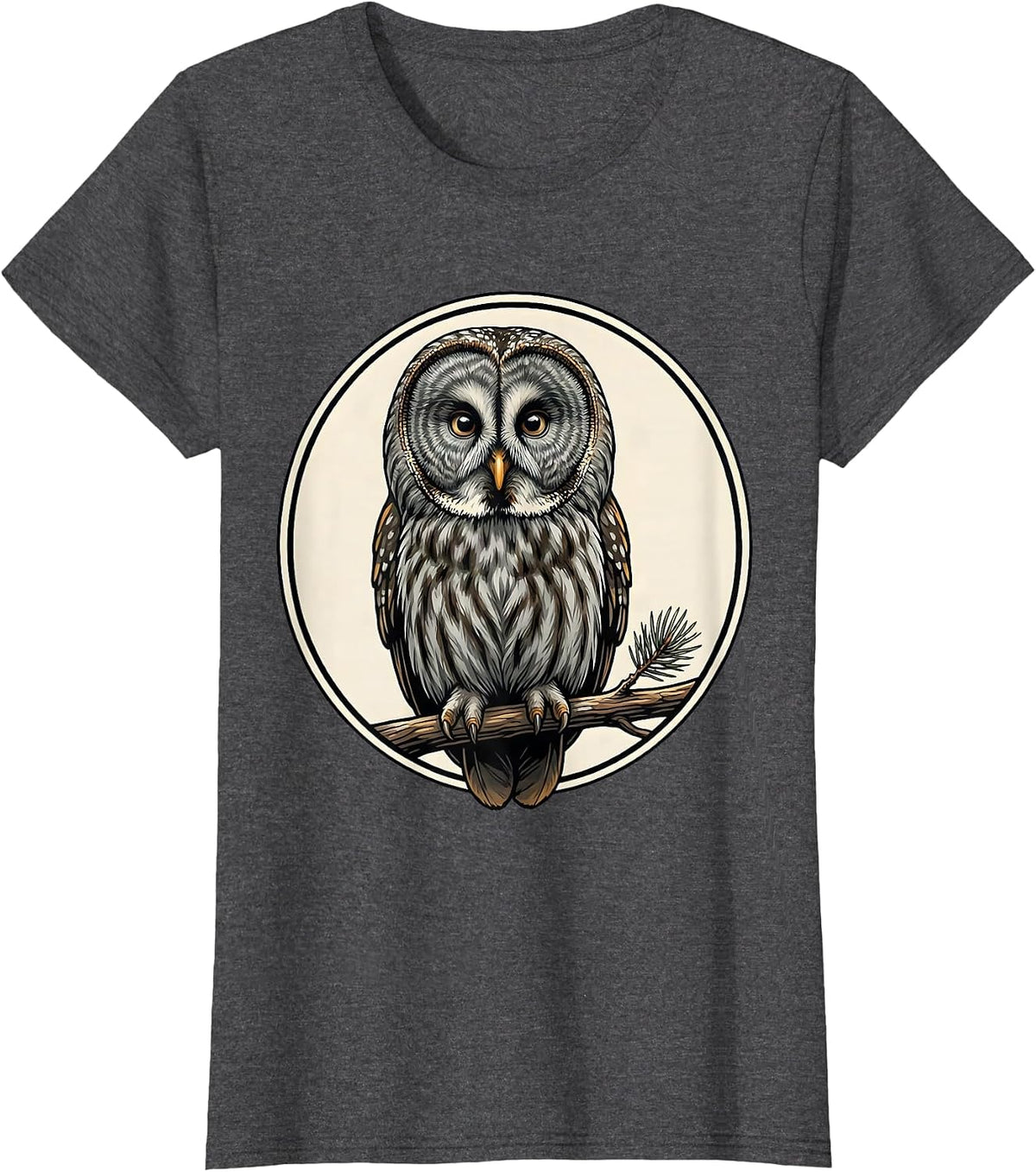 Women's Owl Portrait Bird Lover Humor Casual T-Shirt - Dark Heather Grey
