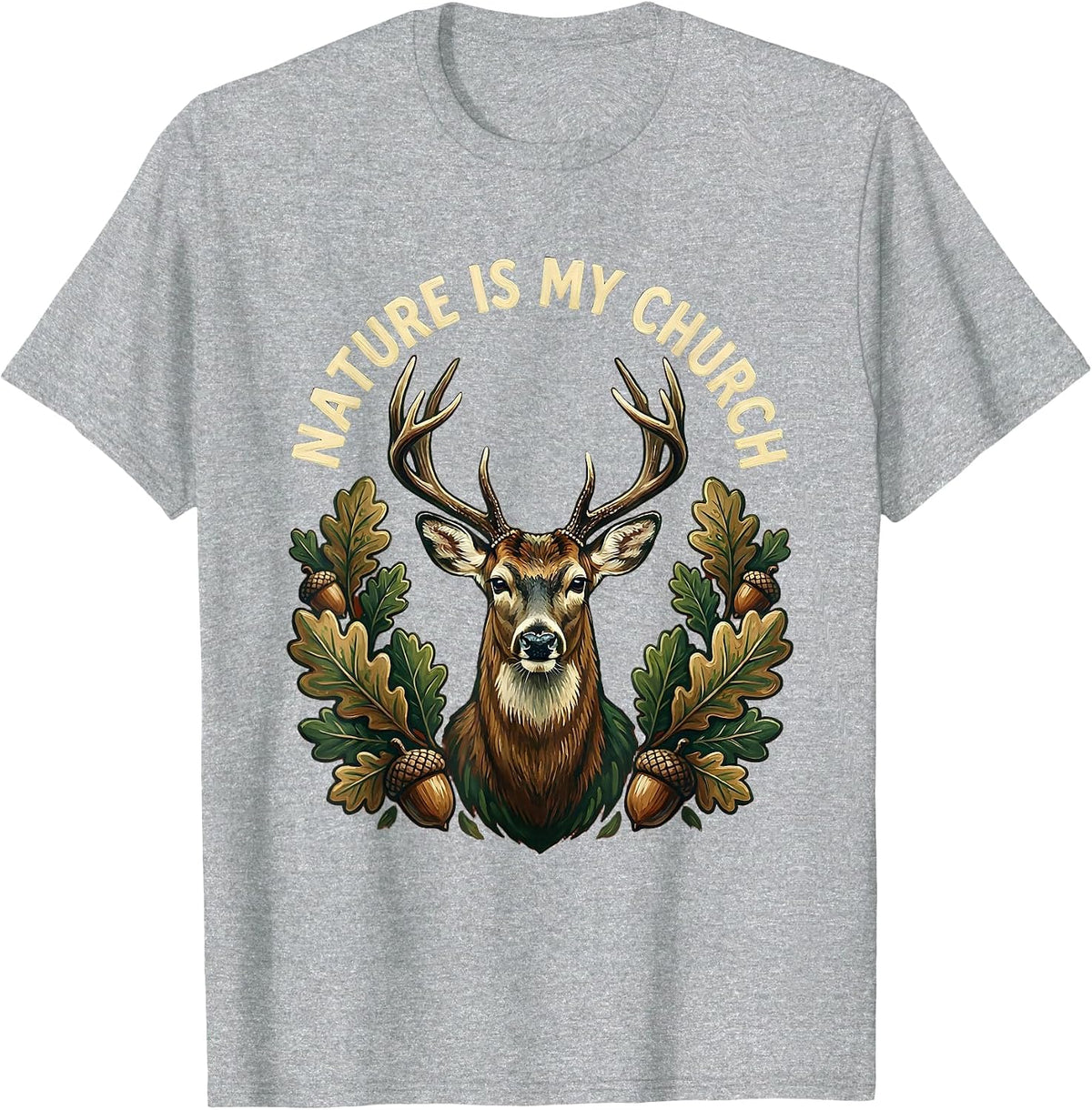 Men's Nature Is My Church Hunting Outdoors Design T-Shirt - Heather Grey