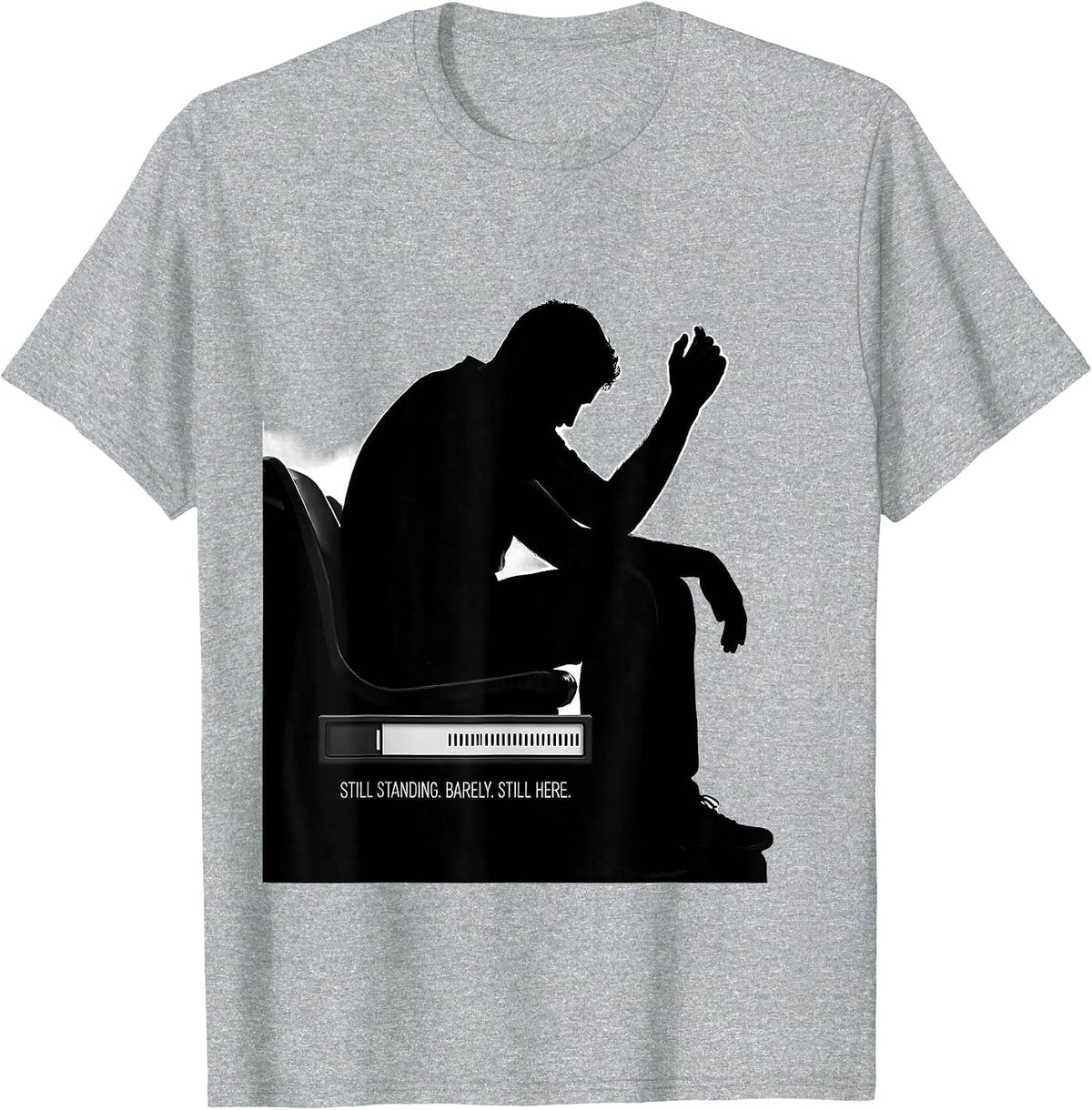 Men's Still Standing Barely Still Here Funny Football Lineman Fan T-Shirt - Heather Grey