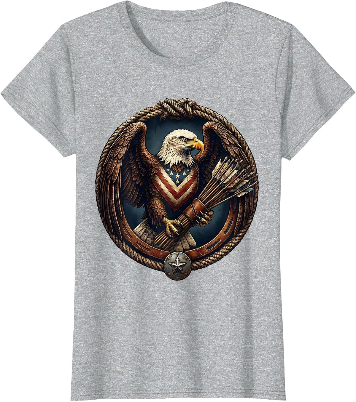 Women's 1776 Bald Eagle Thirteen Arrows Patriotic Design T-Shirt - Heather Grey