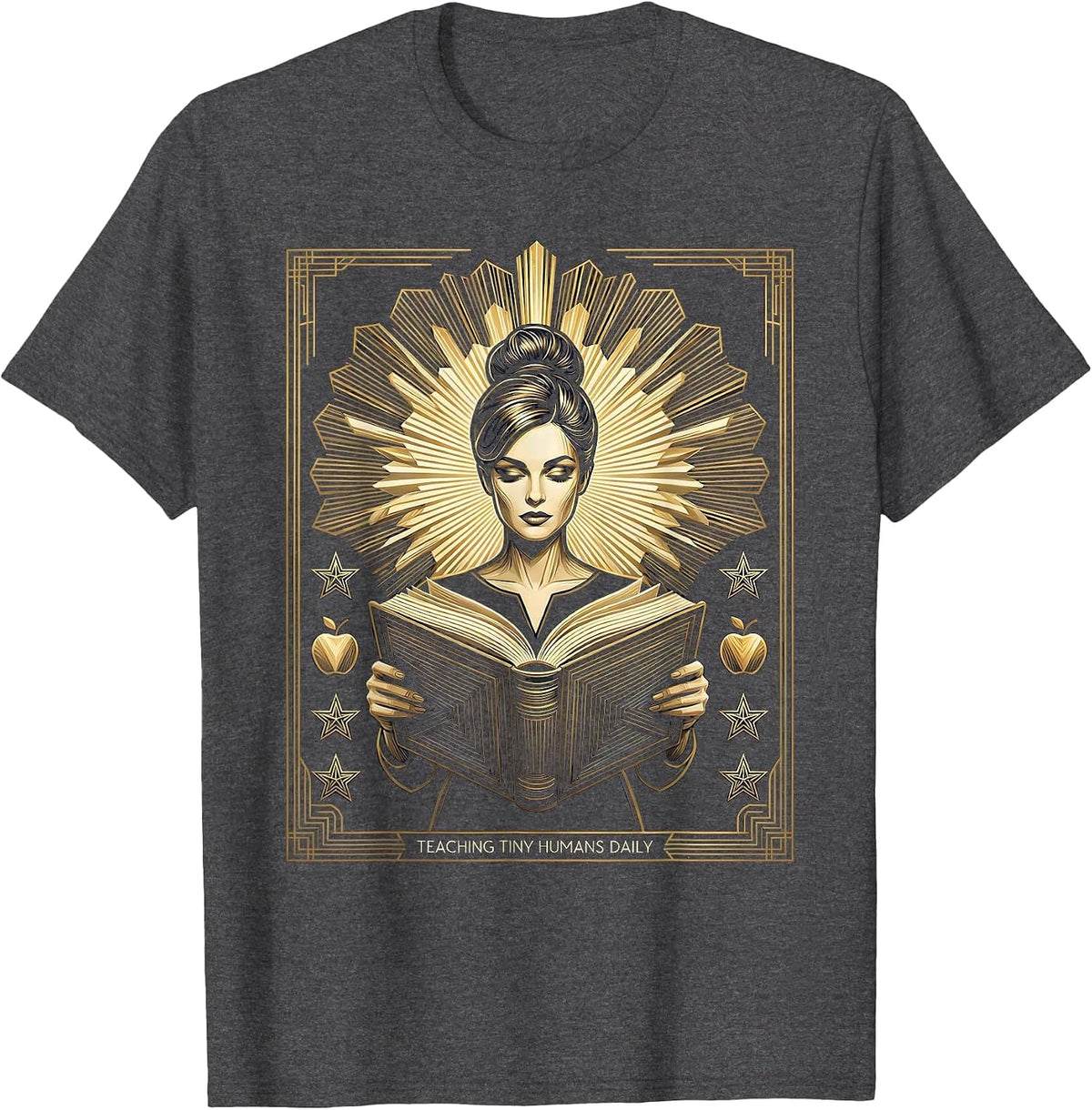 Teaching Tiny Humans Daily Elementary Teacher Design T-Shirt - Dark Heather Grey