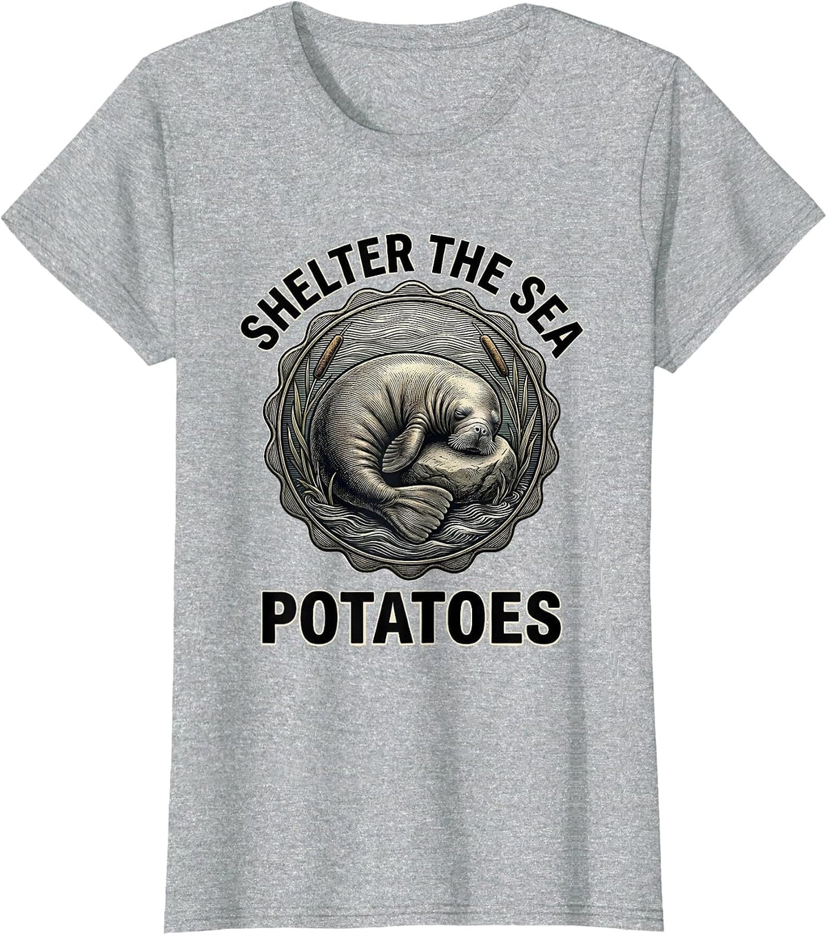 Women's Shelter The Sea Potatoes Funny Manatee Lover Crystal River T-Shirt - Heather Grey