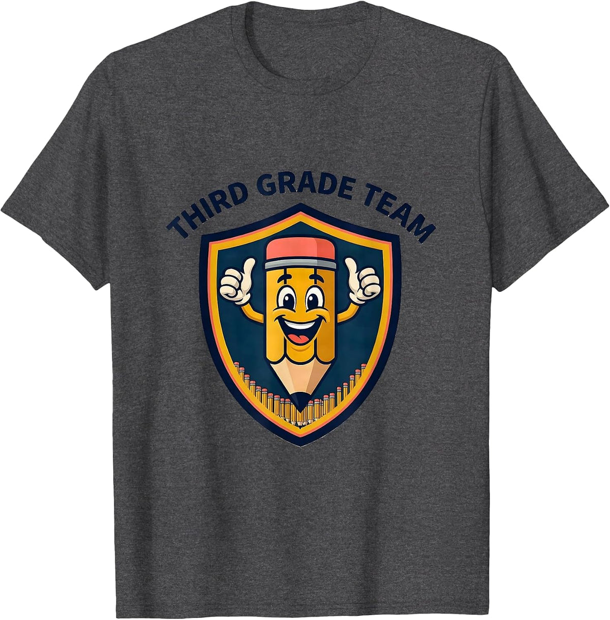 Third Grade Team Cute Pencil Mascot Back to School T-Shirt - Dark Heather Grey