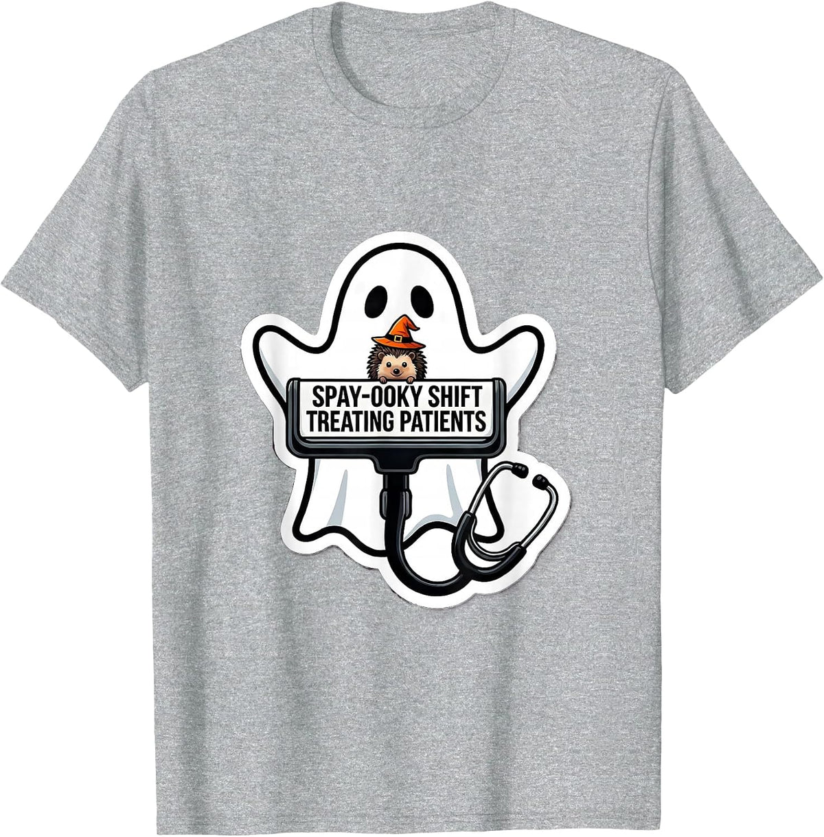 Men's Spay-ooky Shift Treating Patients Funny Vet Tech Halloween T-Shirt - Heather Grey