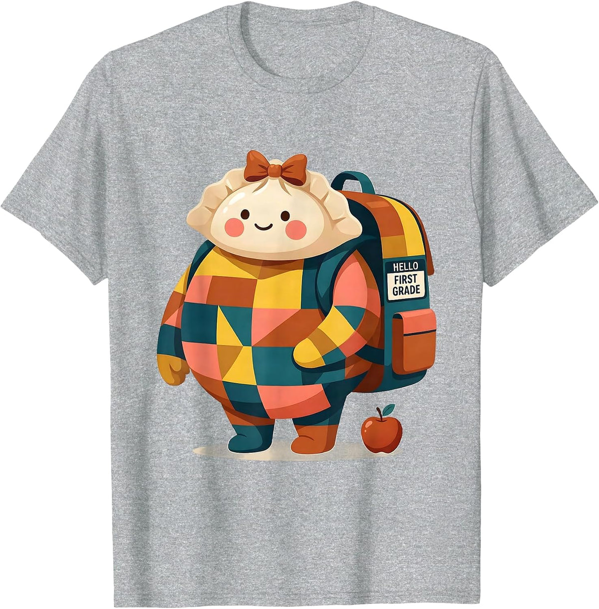 Men's Hello First Grade Cute Dumpling Back to School Girl Teacher T-Shirt - Heather Grey