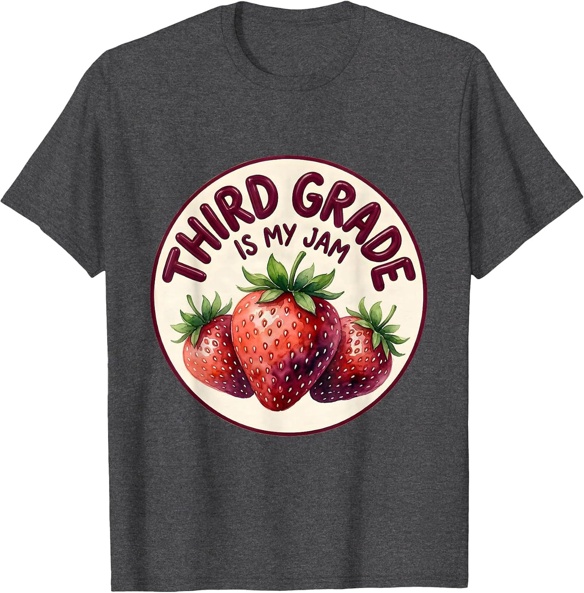 Men's Third Grade Is My Jam Strawberry Teacher Back to School T-Shirt - Dark Heather Grey