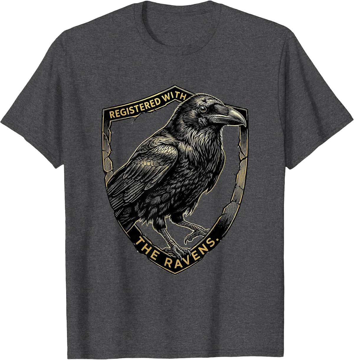 Men's Registered With The Ravens Dark Humor Gothic Bird Lover T-Shirt - Dark Heather Grey