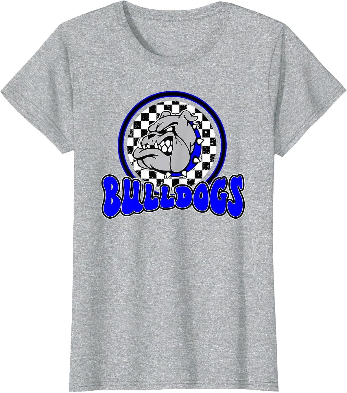 Bulldogs School Spirit Blue Black Retro T-Shirt - Heather Grey
