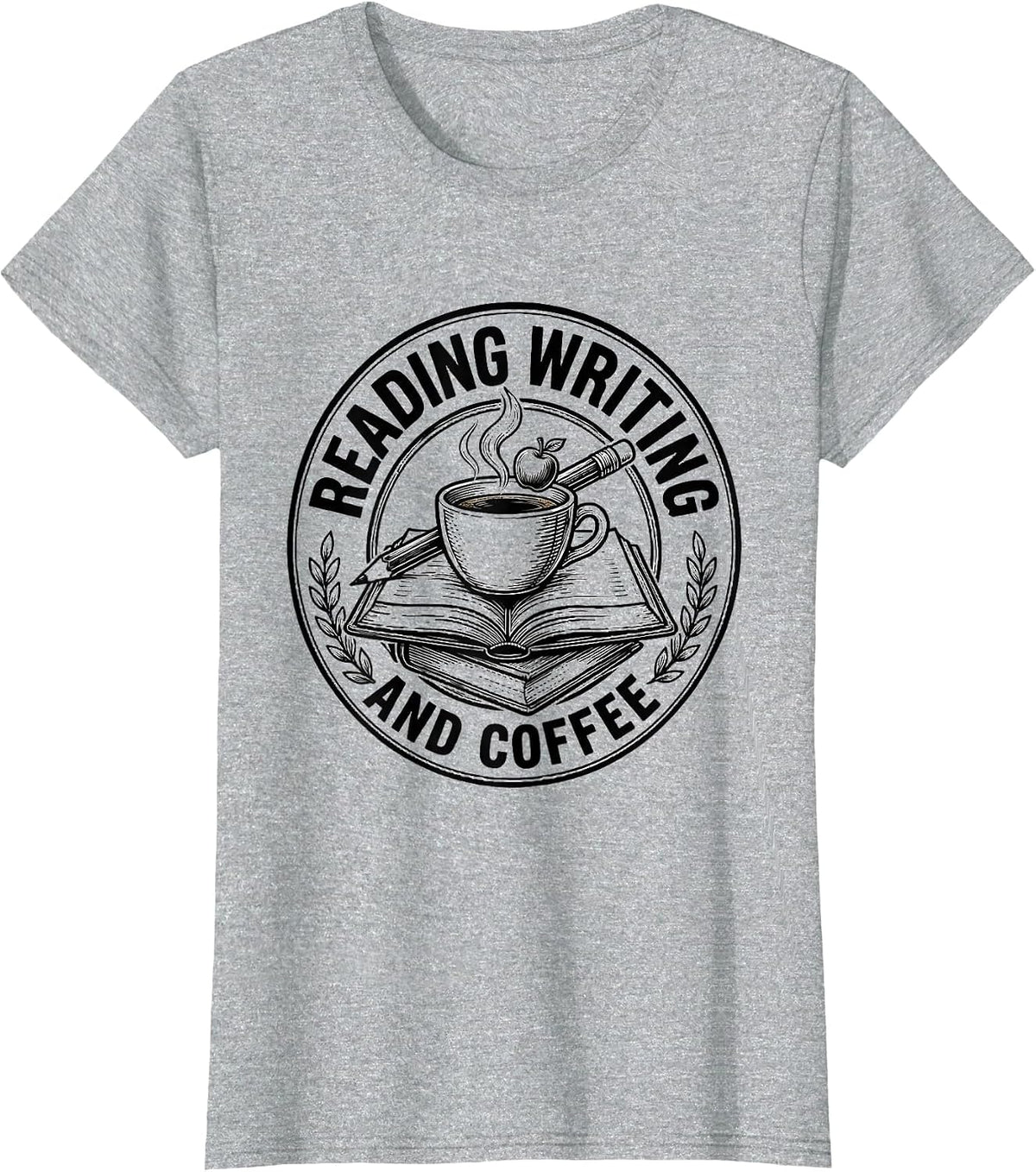 Reading Writing and Coffee Elementary Teacher Design T-Shirt - Heather Grey