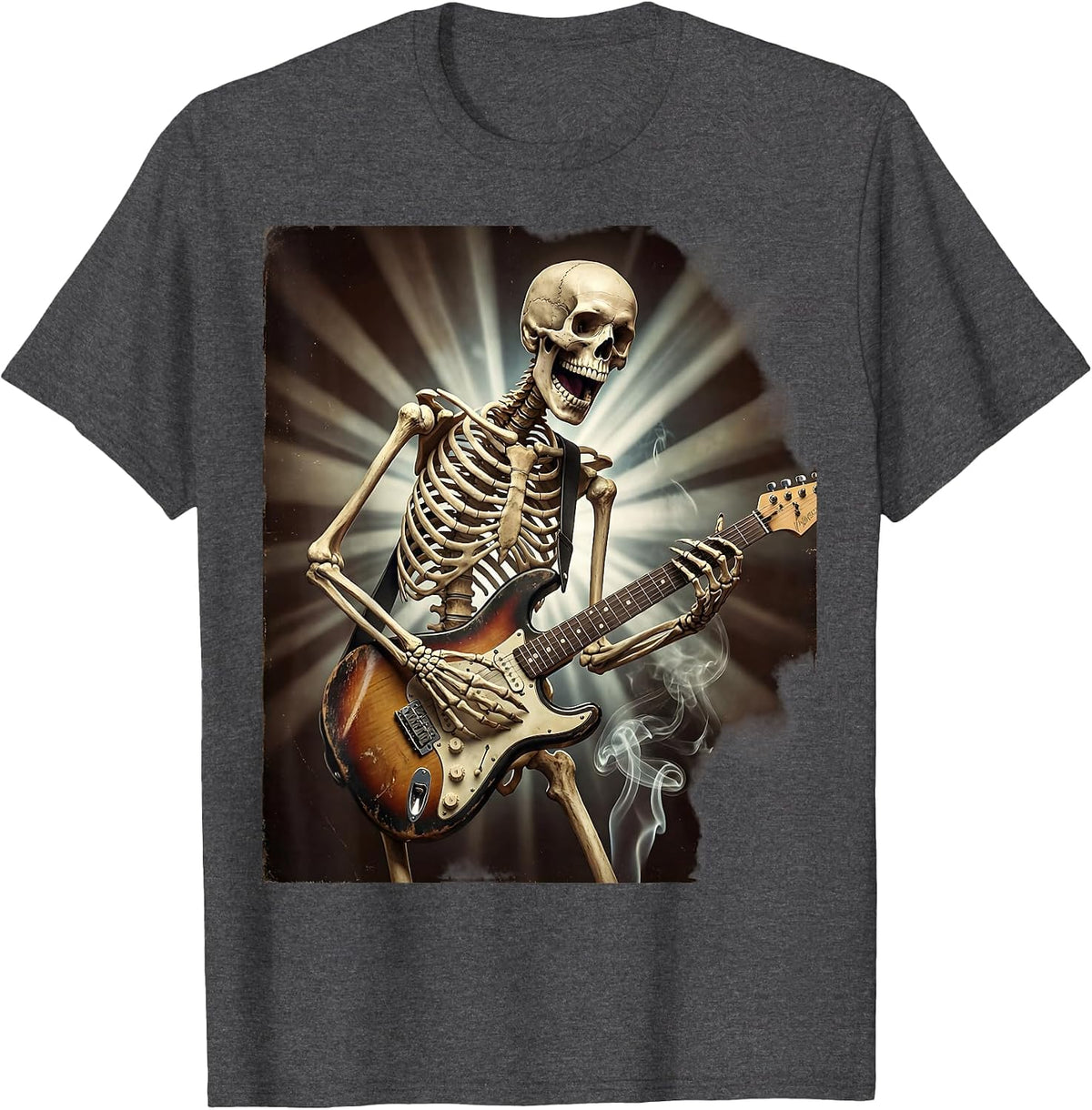 Skeleton Guitarist Shredding on Stage Classic Rock T-Shirt - Dark Heather Grey