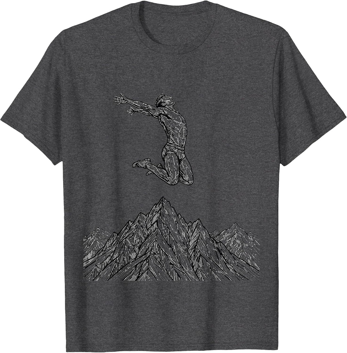 Men's Mountain Peak Jump Athleisure Graphic Design T-Shirt - Dark Heather Grey
