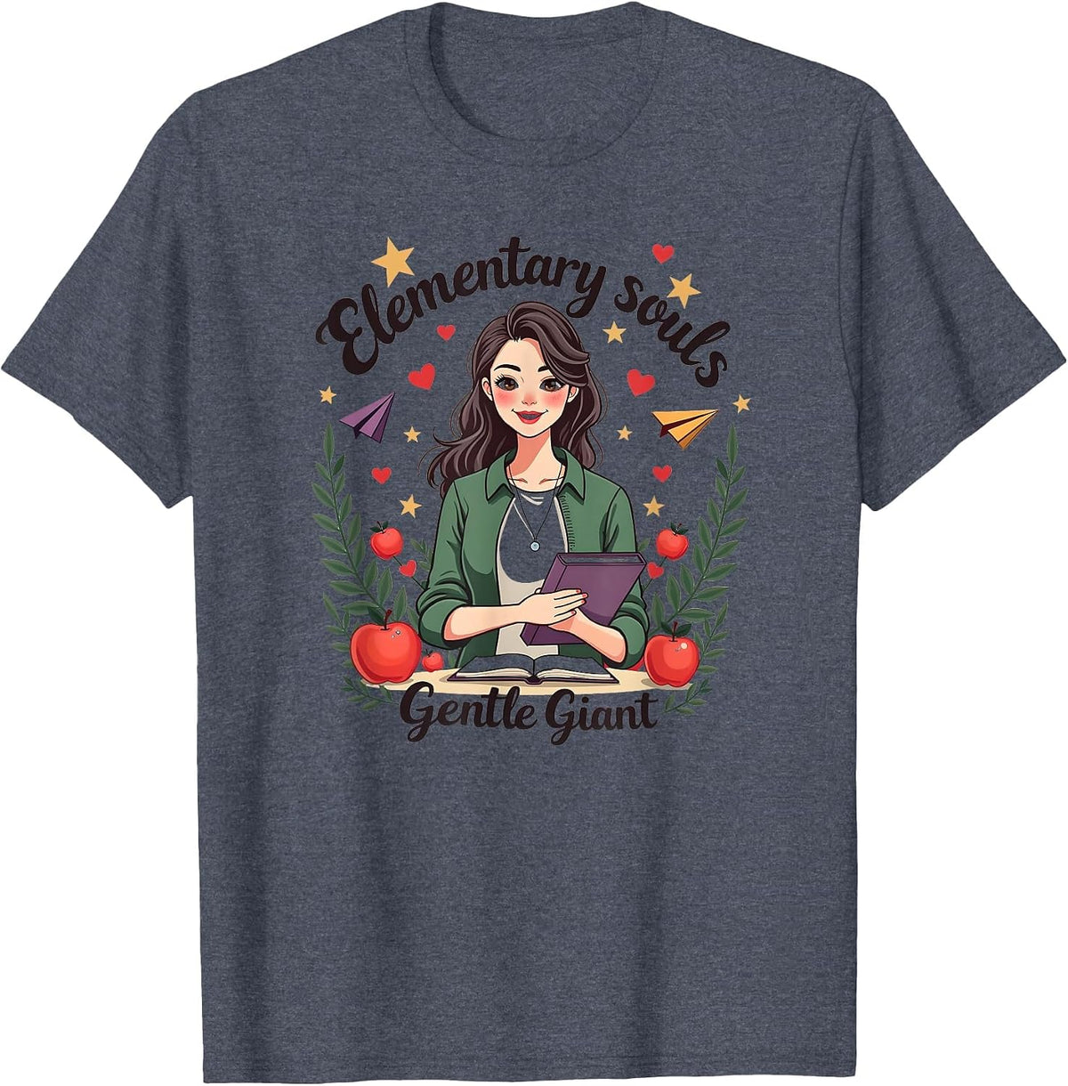 Elementary Souls Gentle Giant Teacher Design T-Shirt - Heather Blue