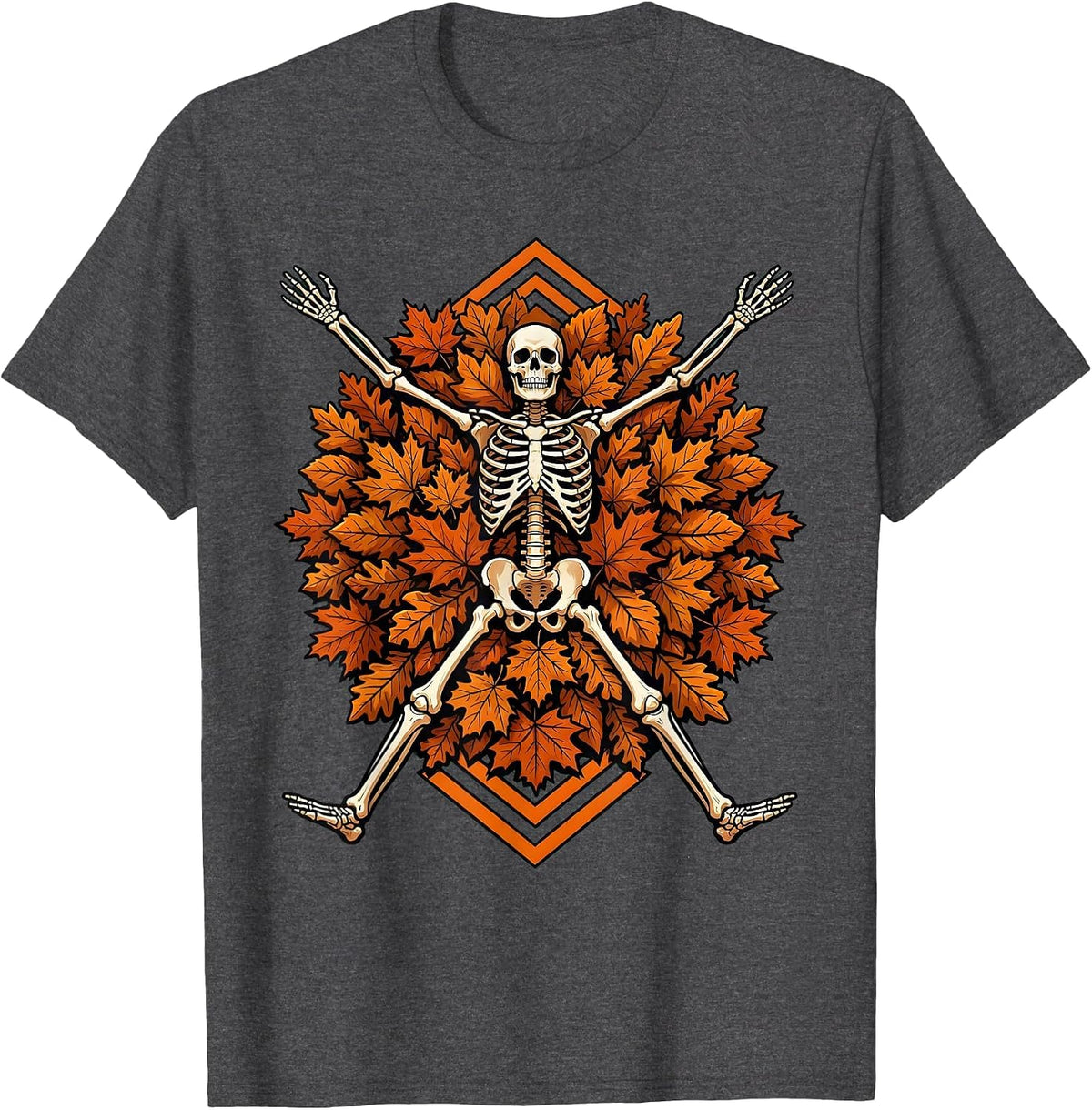 Skeleton in the Leaves We Do Not Care Club T-Shirt - Dark Heather Grey