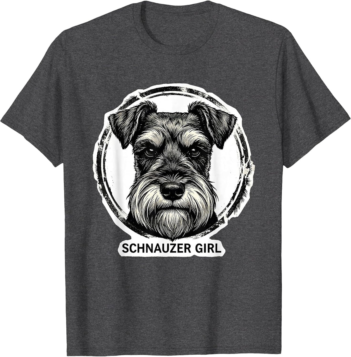 Schnauzer Girl Rubber Stamp Miniature Schnauzer Lover Dog T-Shirt - Dark Heather Grey
