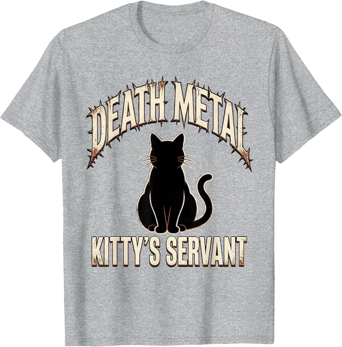 Men's Death Metal Kitty's Servant Distressed Funny Metalhead Cat T-Shirt - Heather Grey
