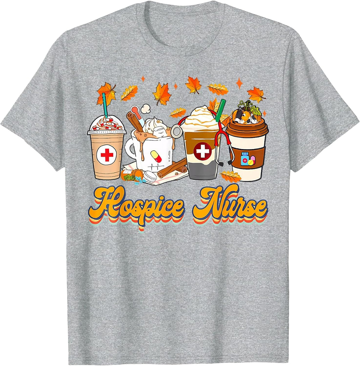 Vintage Hospice Nurse Fall Vibes Autumn Season Clothing T-Shirt - Heather Grey