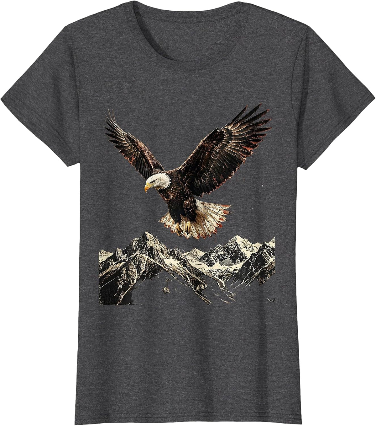 Women's Bald Eagle Soaring Over Mountains USA Design T-Shirt - Dark Heather Grey