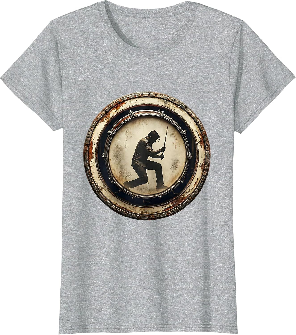 Drummer Silhouette Inside Bass Drum Concert Graphic T-Shirt - Heather Grey
