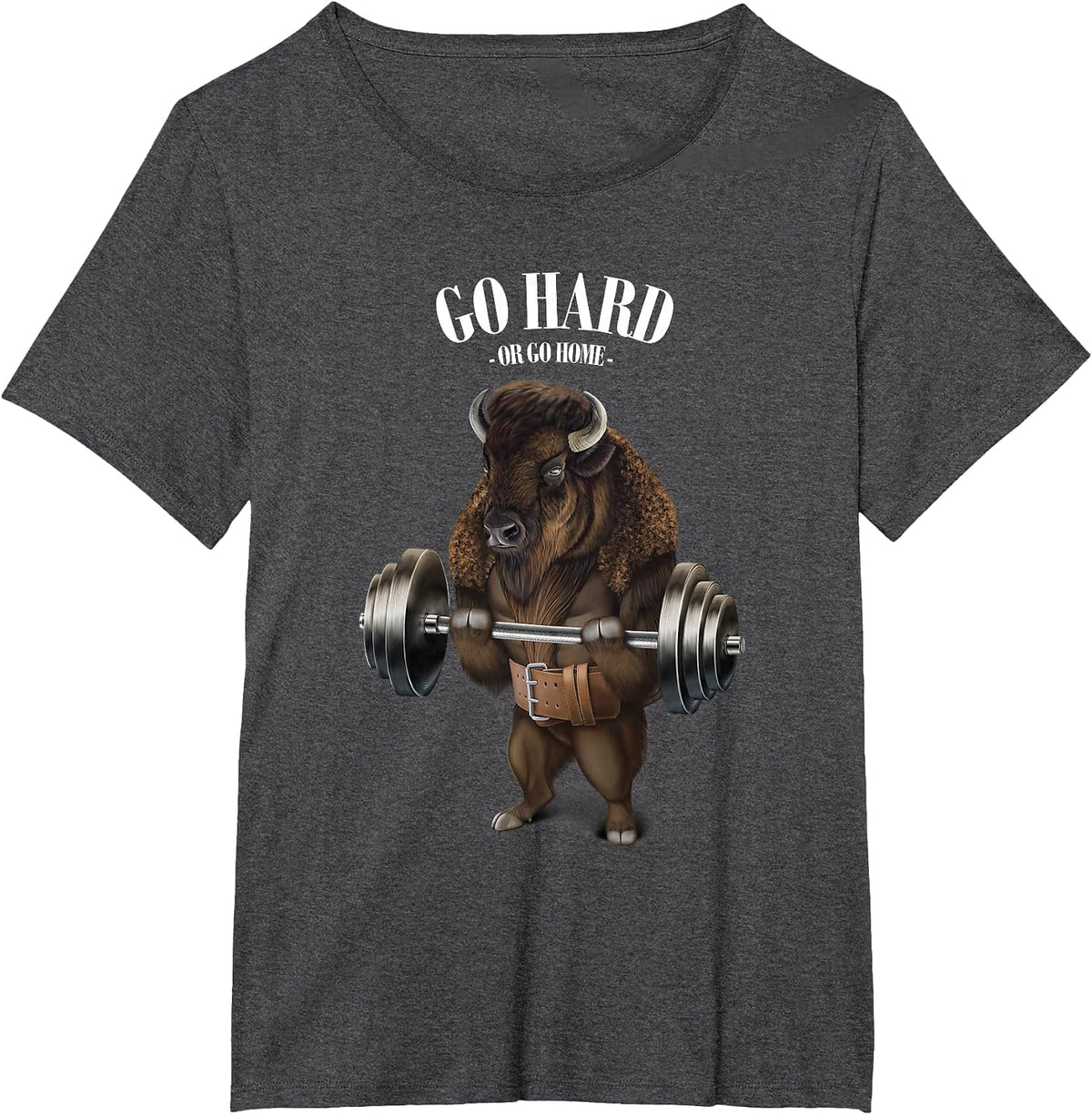 Bison Buffalo Bull Weightlifting in Fitness Gym T-Shirt - Dark Heather Grey