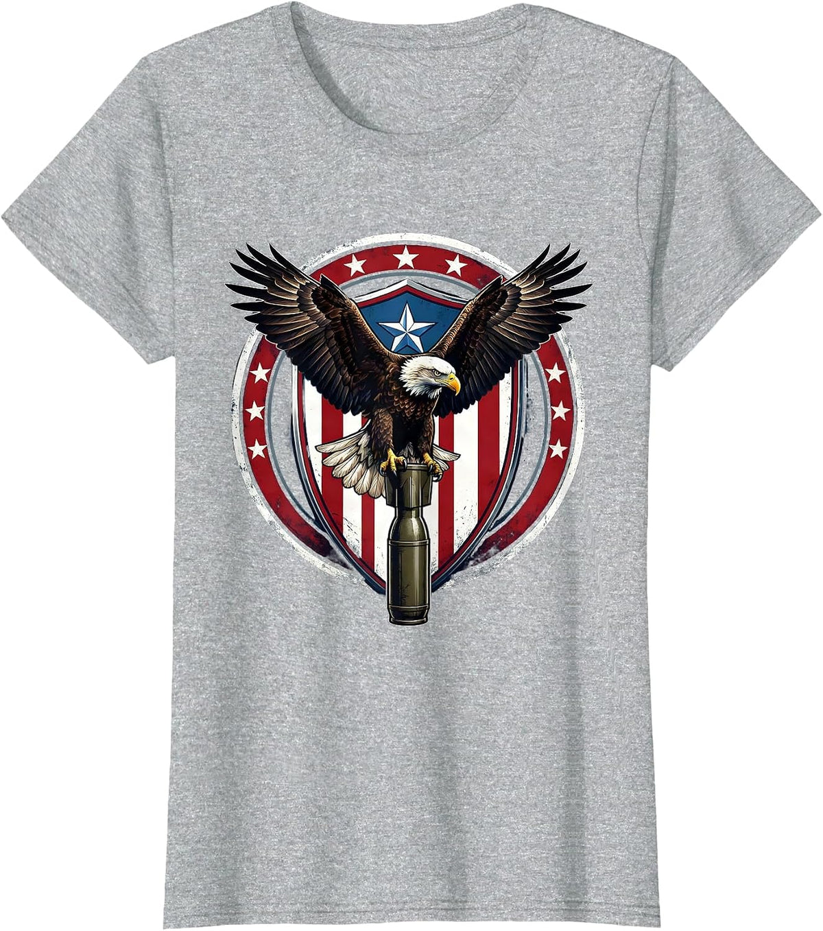 Women's Bald Eagle on Artillery Shell US Army Design T-Shirt - Heather Grey