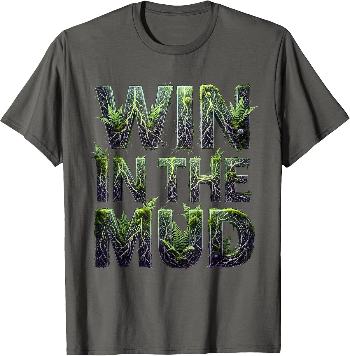 Win in the Mud Rugby Graphic Design T-Shirt - Asphalt Grey