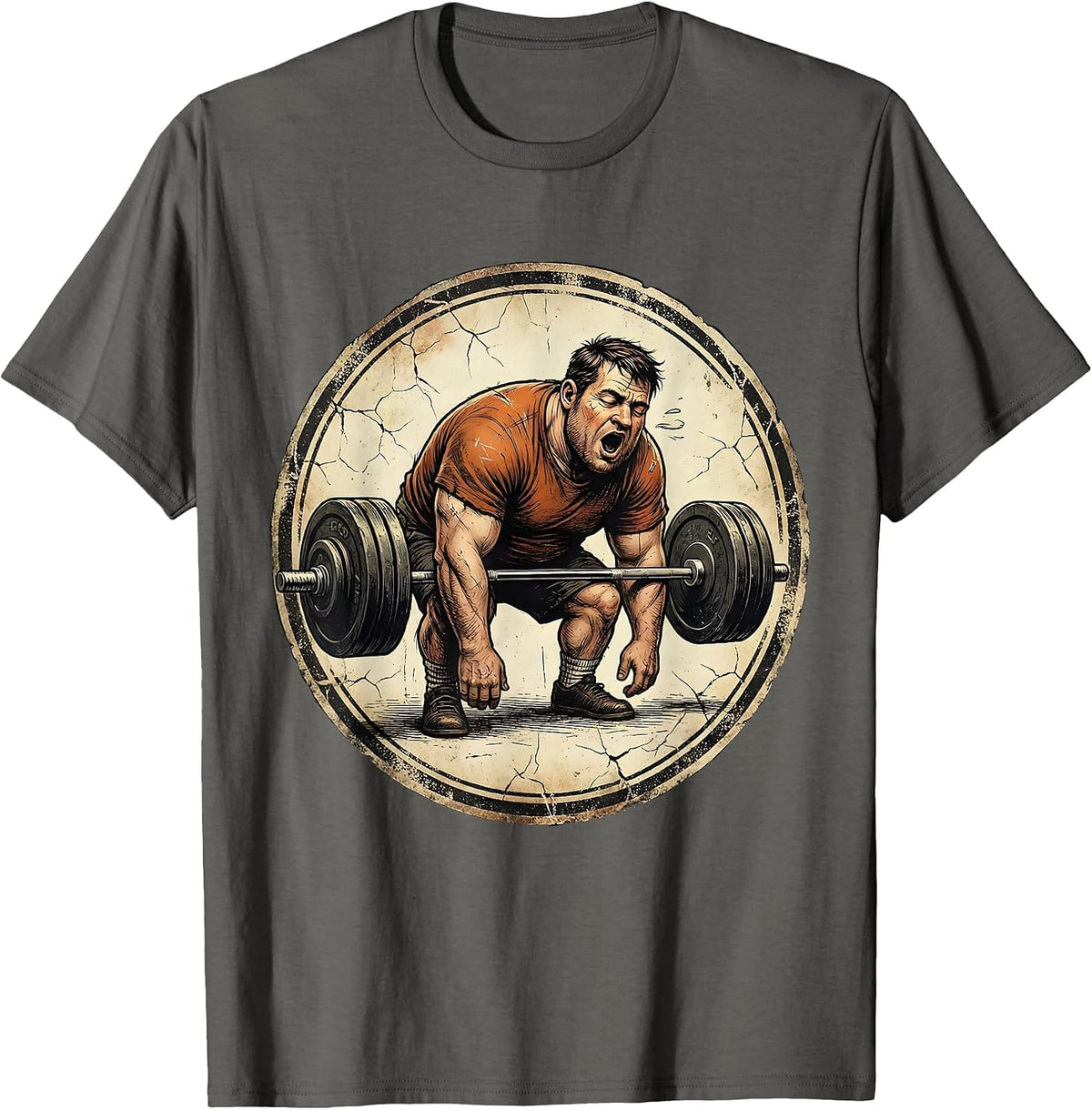 Men's Exhausted Gym Nap Funny Weightlifting Graphic T-Shirt - Asphalt Grey