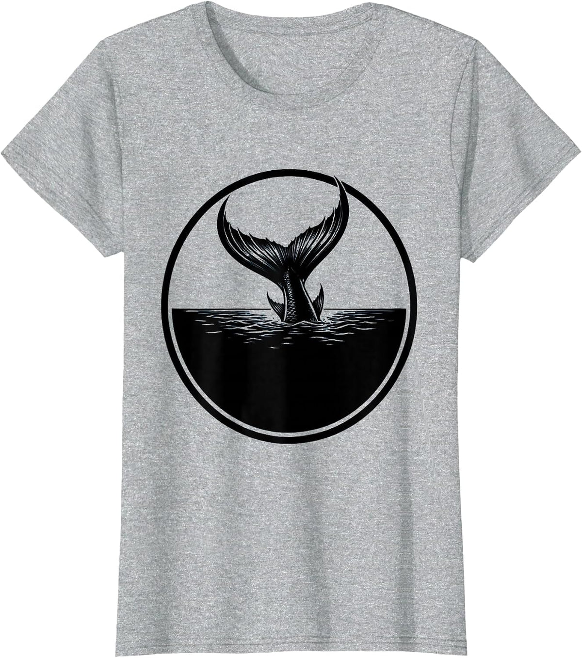 Giant Fish Tail Diving Below the Surface T-Shirt - Heather Grey