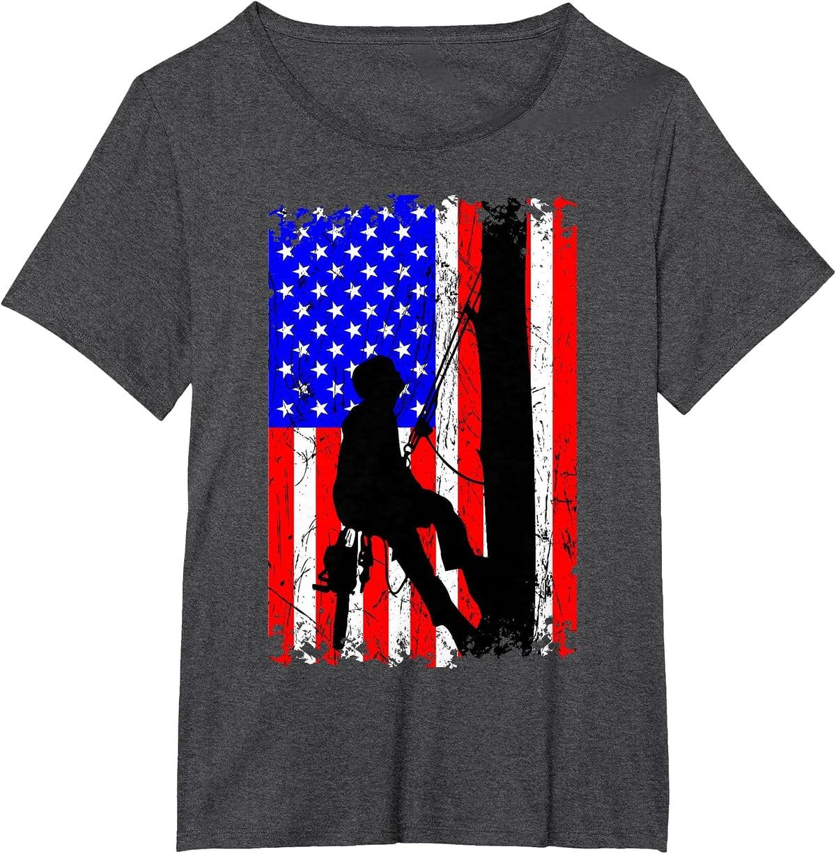 Arborist Arboriculturist Tree Surgeon Chainsaw US Flag T-Shirt - Dark Heather Grey