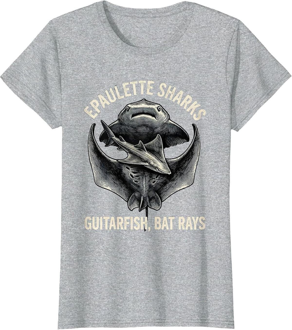 Epaulette Sharks, Guitarfish, Bat Rays Funny Ocean Animal T-Shirt - Heather Grey
