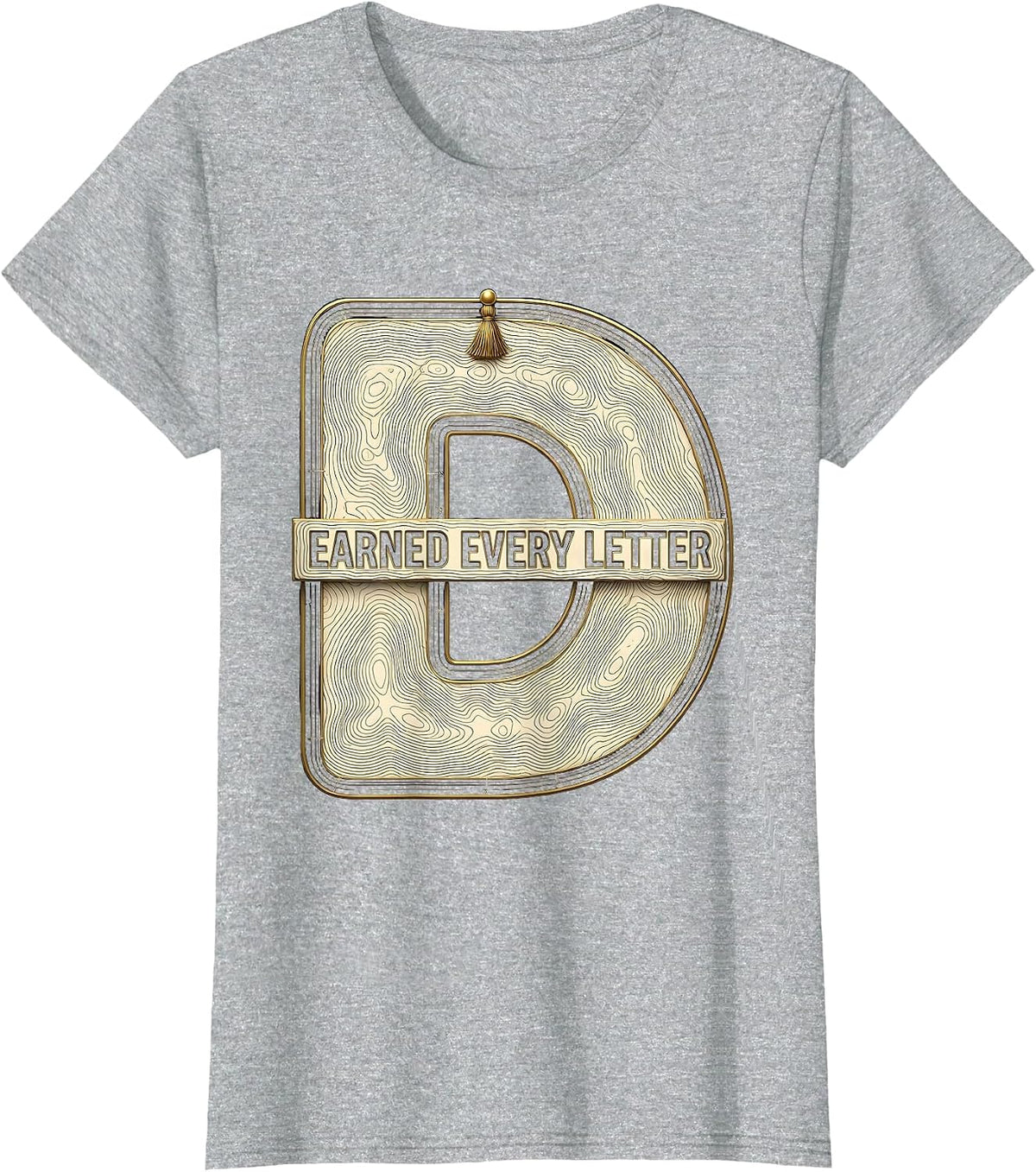 Women's Earned Every Letter Topographic Contour PhD Graduation Black T-Shirt - Heather Grey