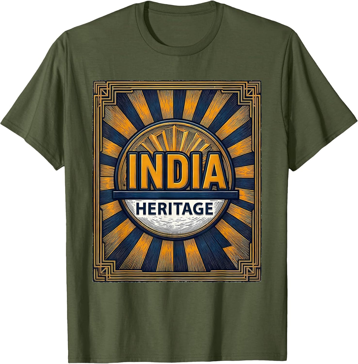 INDIA HERITAGE Bold Vintage National Pride Heritage T-Shirt - Olive Green
