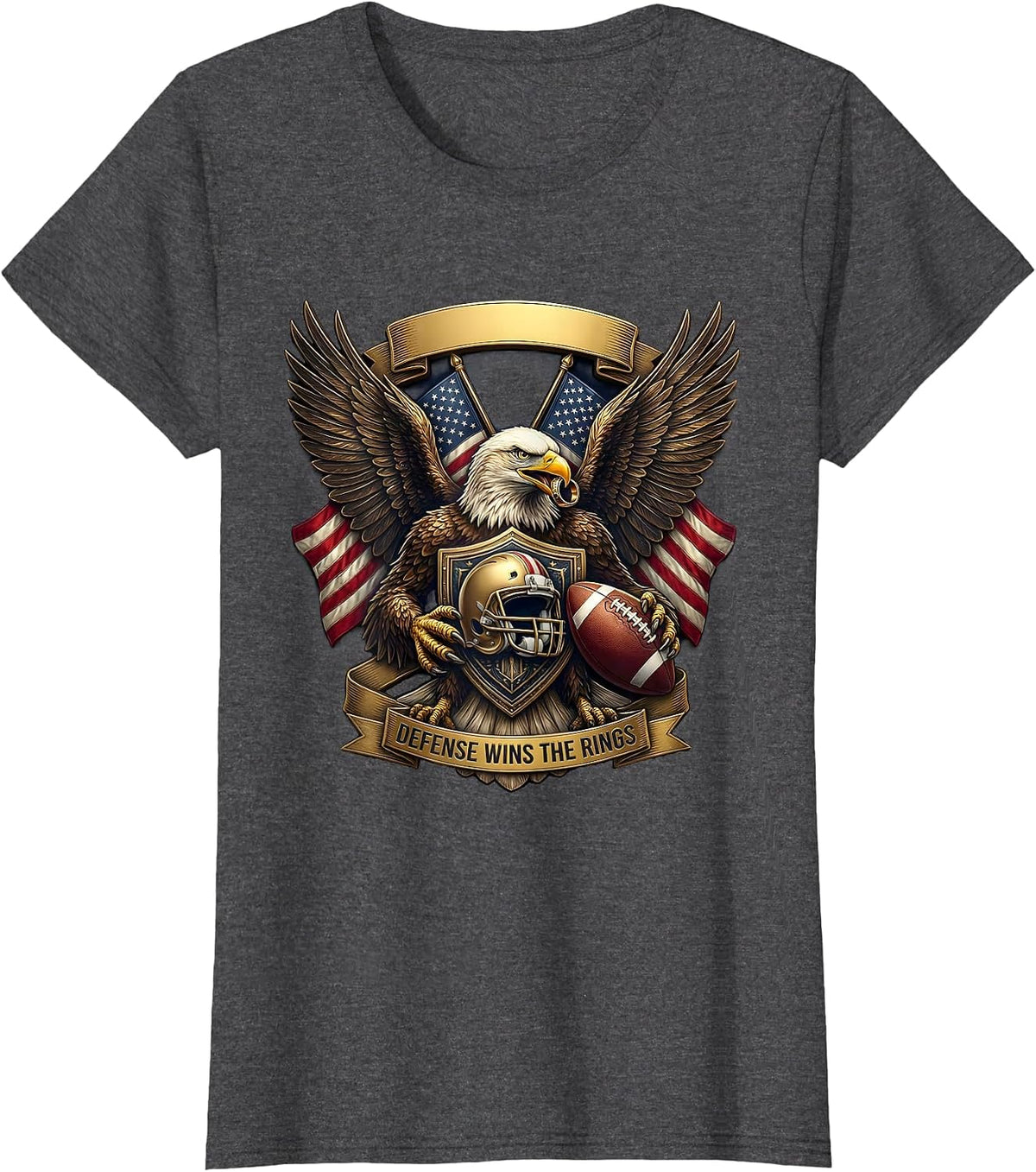 Women's Defense Wins The Rings Football Graphic Design T-Shirt - Dark Heather Grey