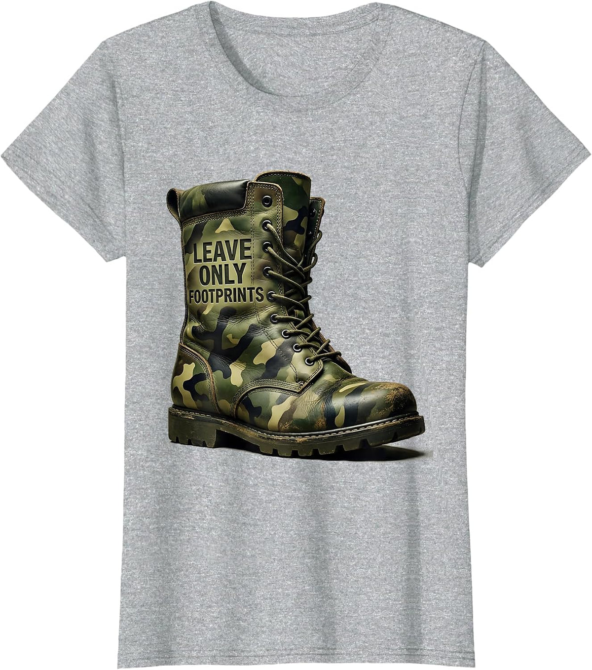 Leave Only Footprints Camo Outdoor Design T-Shirt - Heather Grey