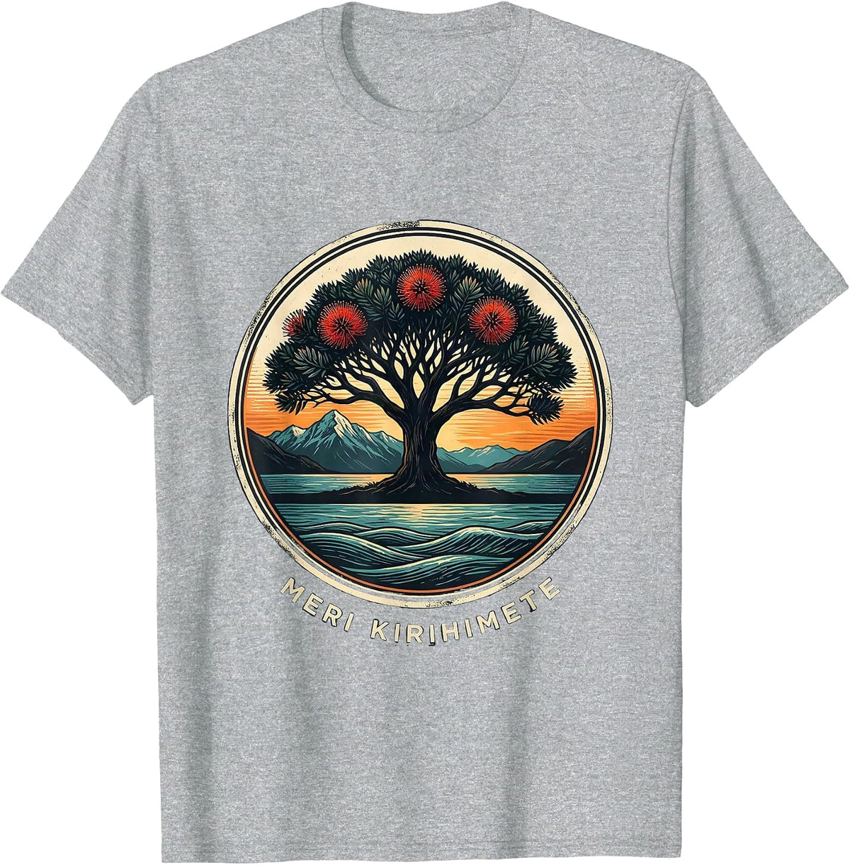 Men's Meri Kirihimete Vintage New Zealand Christmas Rugby Pride T-Shirt - Heather Grey
