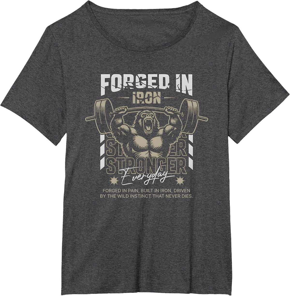 Forged in Iron Gorilla Weightlifting Stronger Every Day T-Shirt - Dark Heather Grey