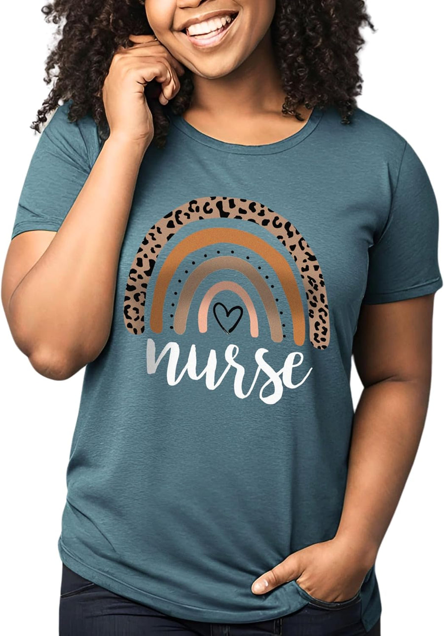 Nurse Graphic Top Tees Short-Sleeve Shirt Cotton Printed Tshirt for Women - Heather Deep Teal