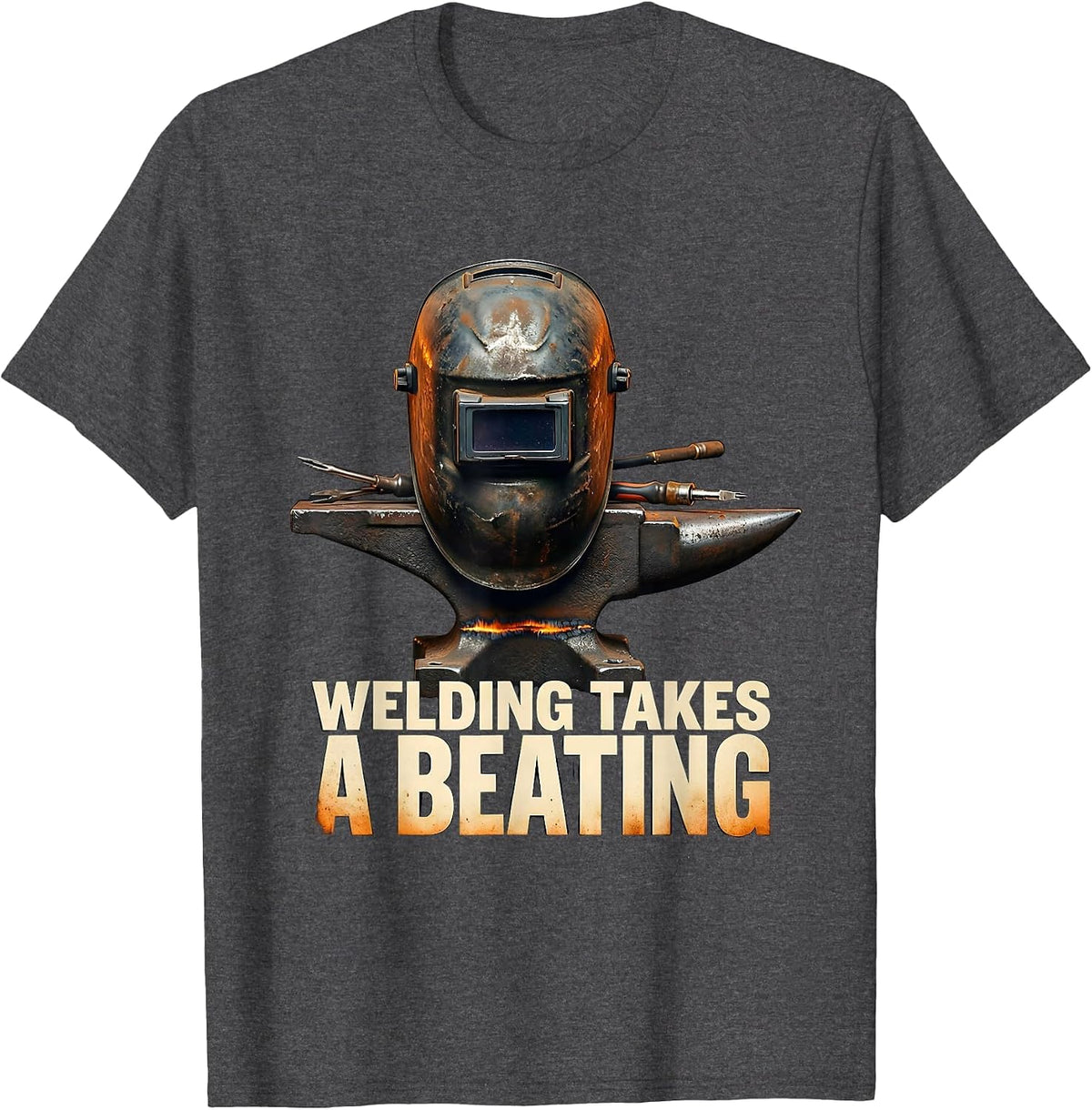 Men's Welding Takes A Beating Funny Welder Skeleton Tradesman T-Shirt - Dark Heather Grey