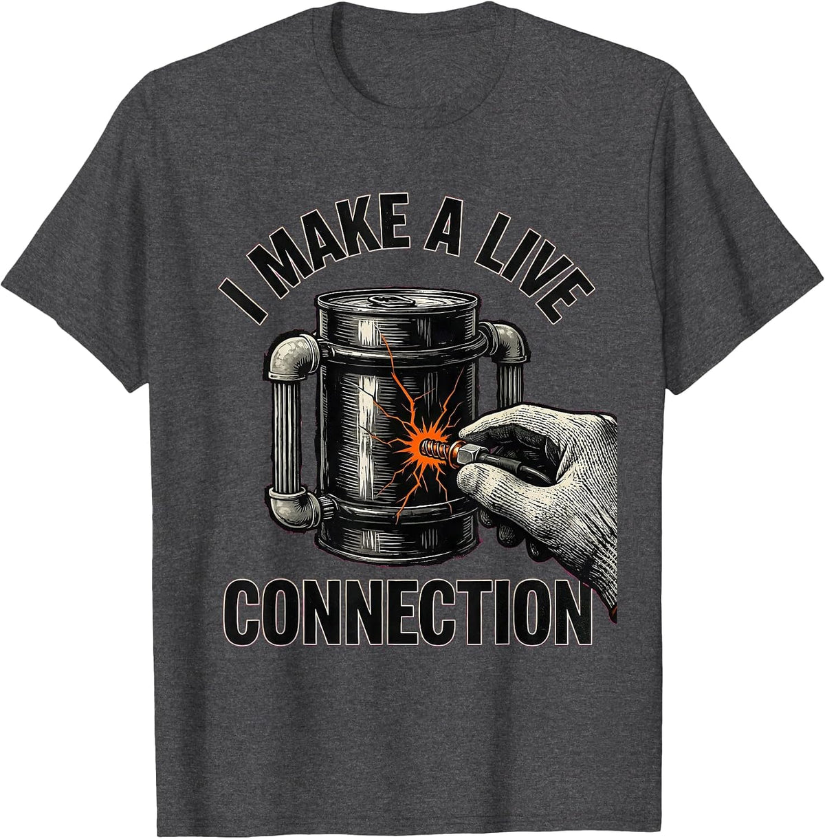 I Make A Live Connection Funny Electrician Skeleton Lineman T-Shirt - Dark Heather Grey