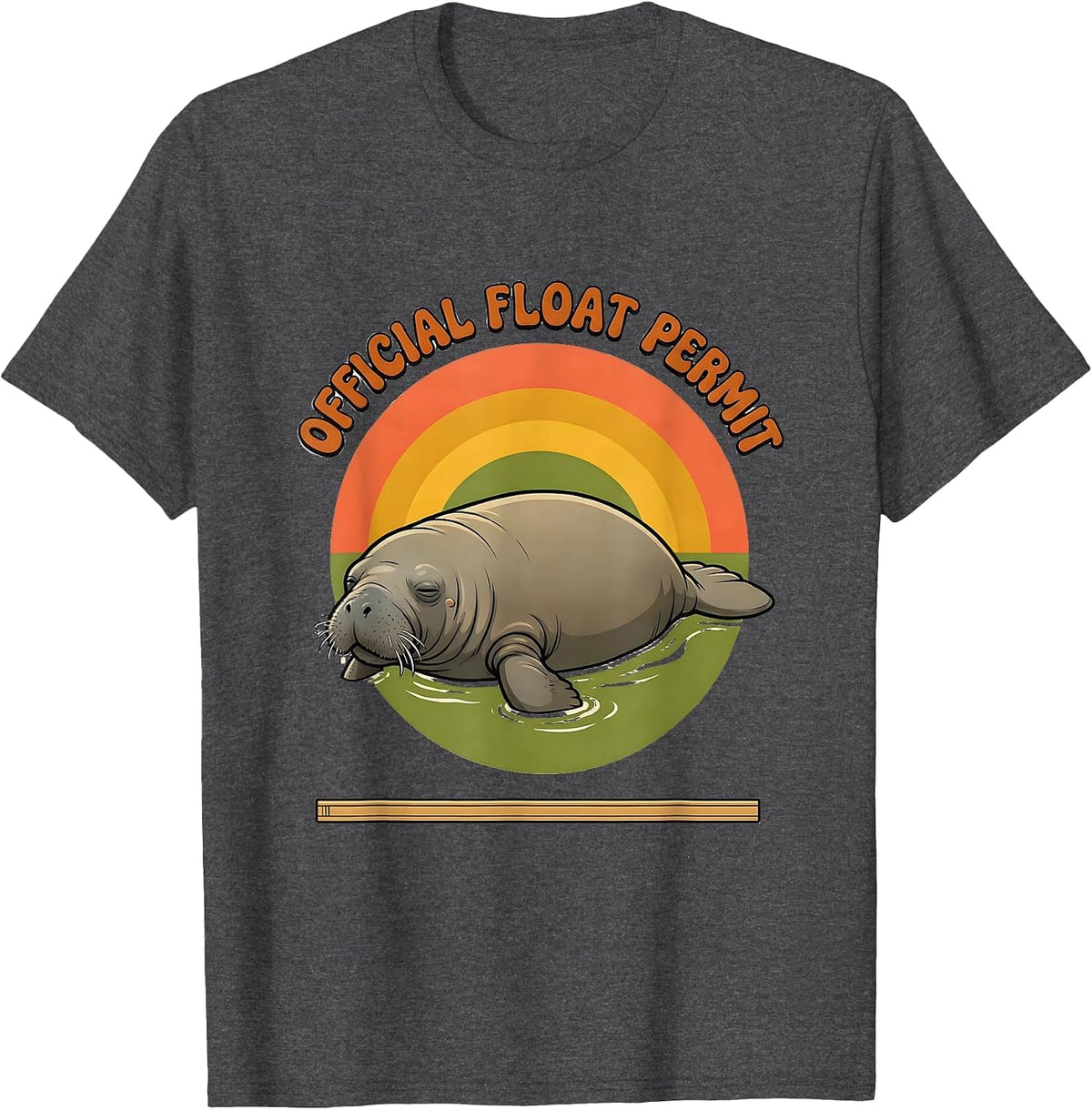 Official Float Permit Retro 70s Funny Manatee Sea Cow T-Shirt - Dark Heather Grey