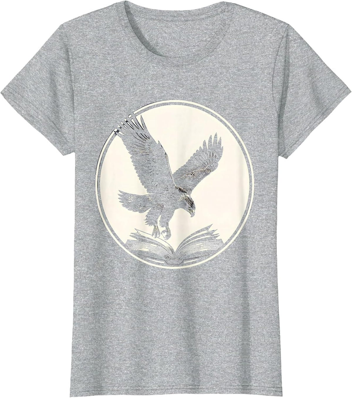 Falcon Diving Over Open Textbook College Graphic T-Shirt - Heather Grey
