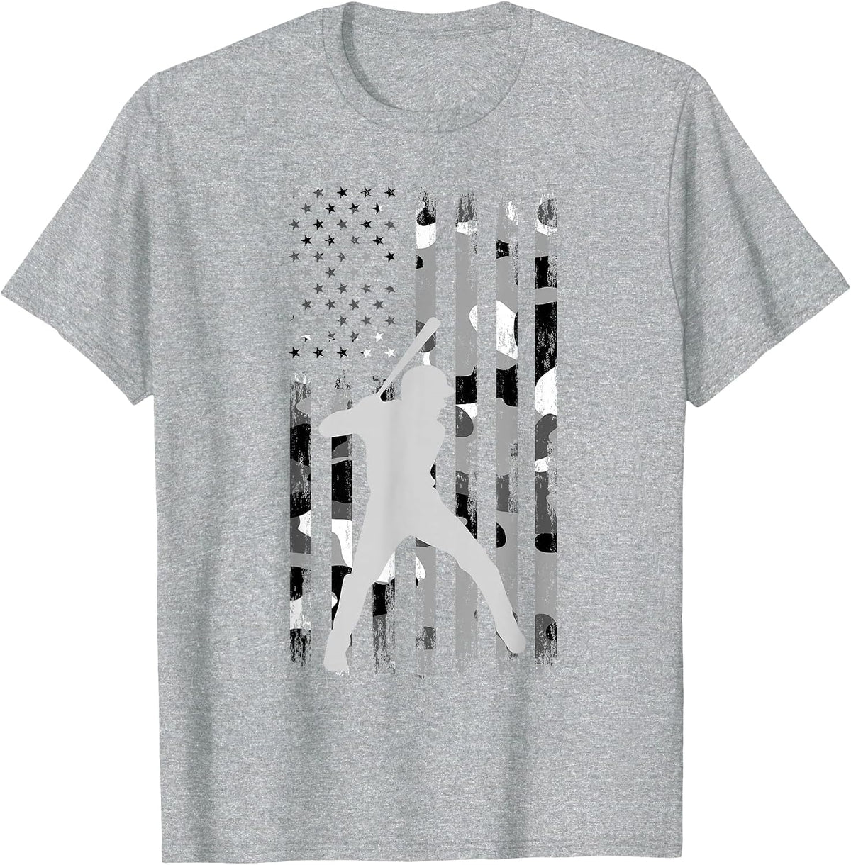 Baseball Player American Flag USA Camo Patriotic Graphic T-Shirt - Heather Grey