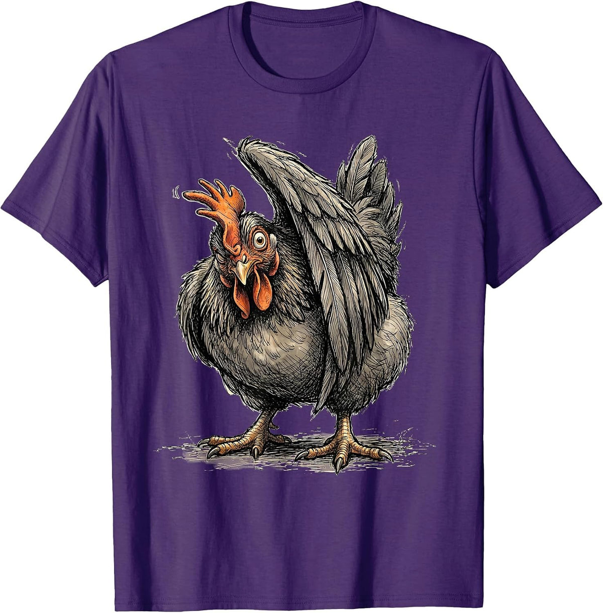 Peeking Hen Hand-Sketched Funny Chicken Lover Gift T-Shirt - Purple