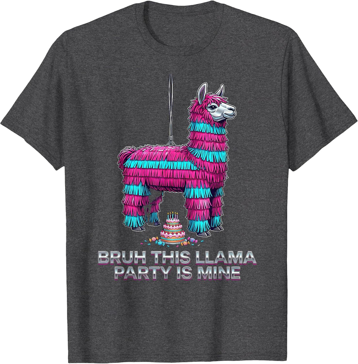 Men's Bruh This Llama Party Is Mine Vaporwave Y2K Funny Family T-Shirt - Dark Heather Grey